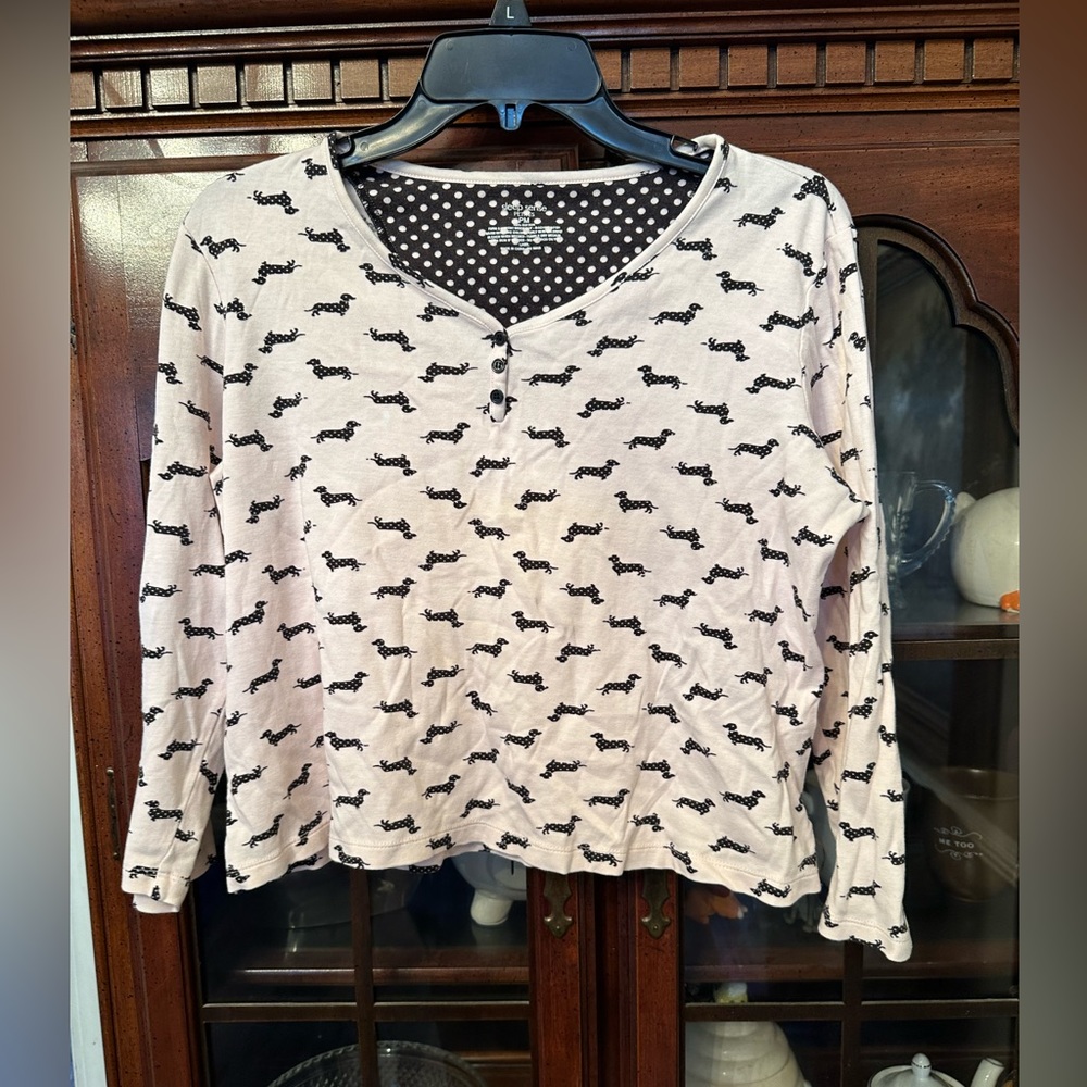 Sleep Sense Petite PM Shirt Women’s Pink Dachshund Weenie Dog Print Long Sleeve